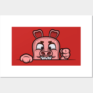 Pig Cartoon With Evil Face Expression Posters and Art